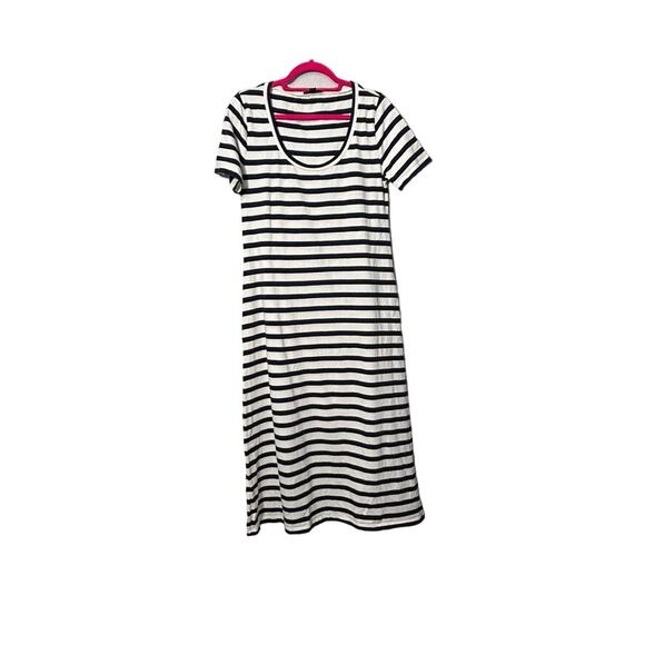 J. Crew Women's Navy Blue White Striped Knit Midi Dress Nautical Prep Size Med - Picture 3 of 15